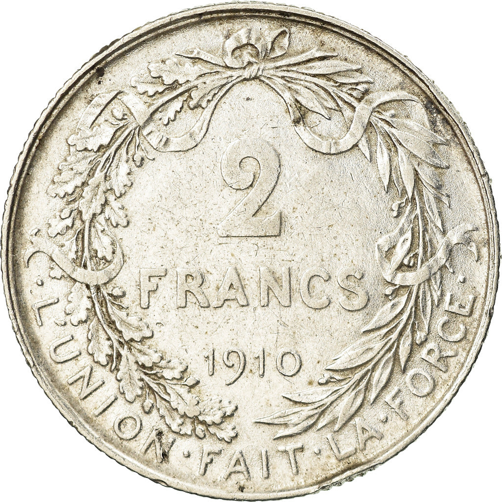 Coin, Belgium, 2 Francs, 2 Frank, 1910, AU(50-53), Silver, KM:74