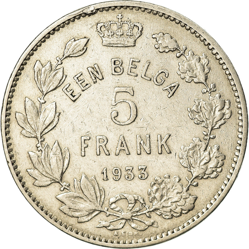 Coin, Belgium, 5 Francs, 5 Frank, 1933, EF(40-45), Nickel, KM:98
