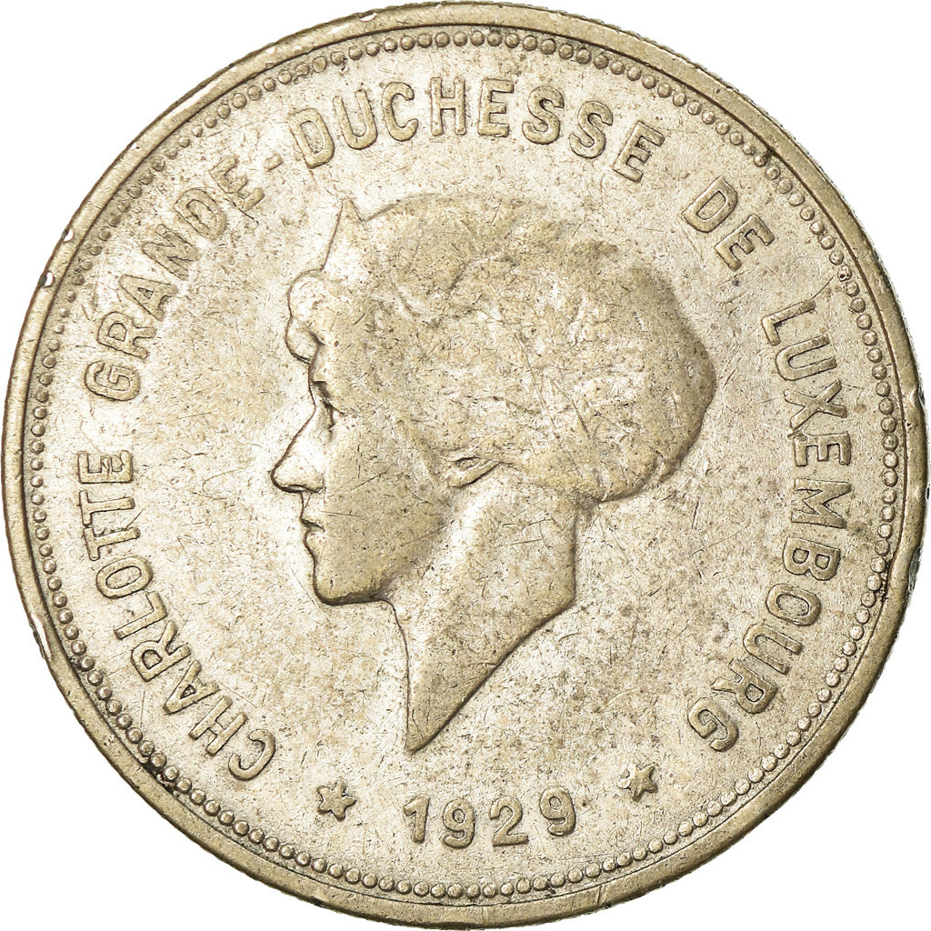 Coin, Luxembourg, Charlotte, 5 Francs, 1929, EF(40-45), Silver, KM:38