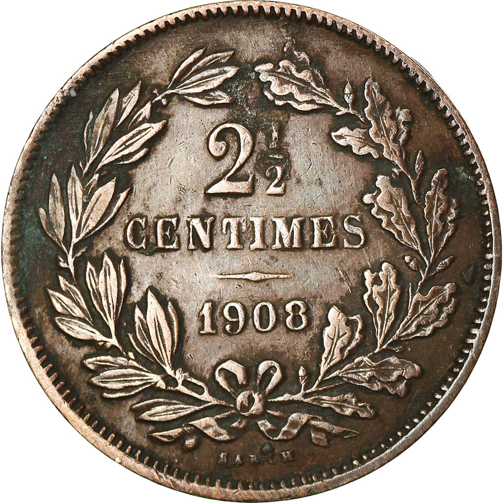 Coin, Luxembourg, William III, 2-1/2 Centimes, 1908, Utrecht, VF(30-35), Bronze