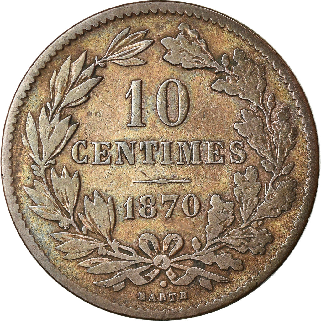 Munten, Luxemburg, William III, 10 Centimes, 1870, Utrecht, FR+, Bronze, KM:23.1