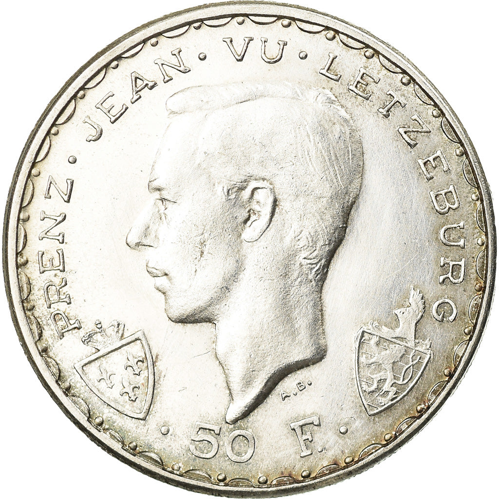 Coin, Luxembourg, Charlotte, 50 Francs, 1946, AU(50-53), Silver, KM:48