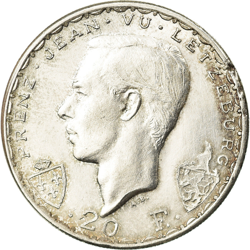 Coin, Luxembourg, Charlotte, 20 Francs, 1946, EF(40-45), Silver, KM:47
