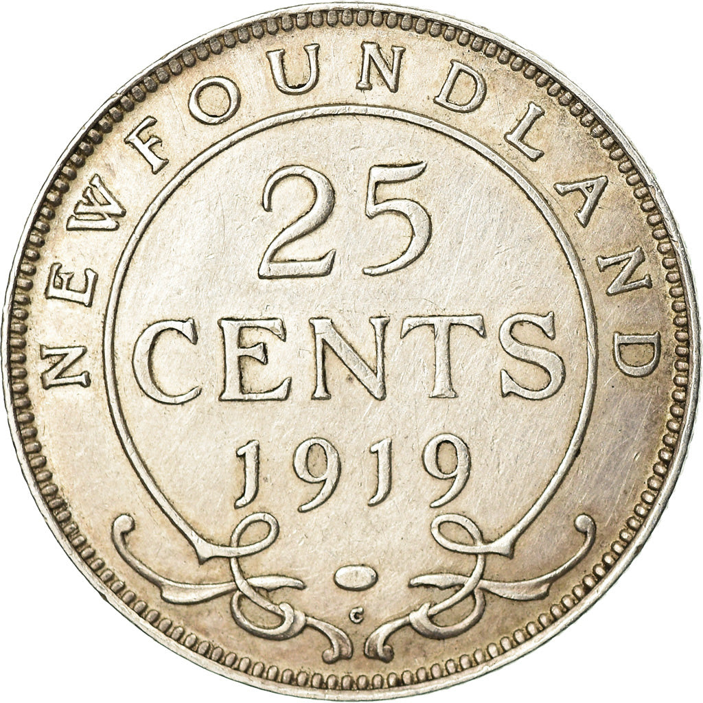 Munten, NEWFOUNDLAND, 25 Cents, 1919, Royal Canadian Mint, Ottawa, ZF+, Zilver