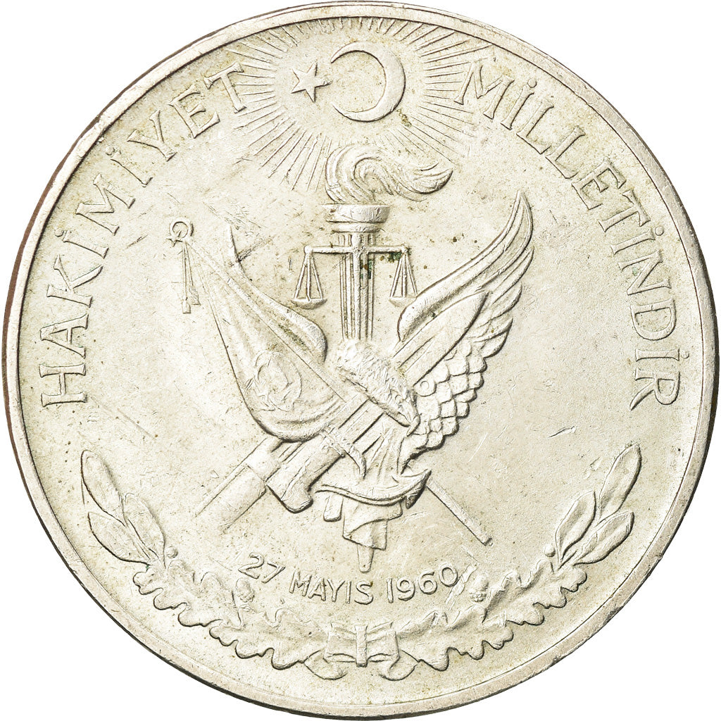 Coin, Turkey, 10 Lira, 1960, AU(50-53), Silver, KM:894