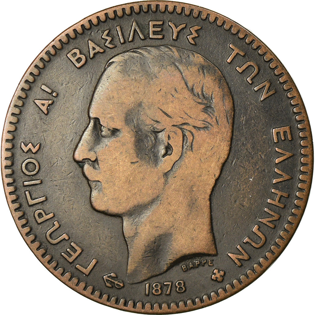 Coin, Greece, George I, 10 Lepta, 1878, Bordeaux, VF(30-35), Copper, KM:55