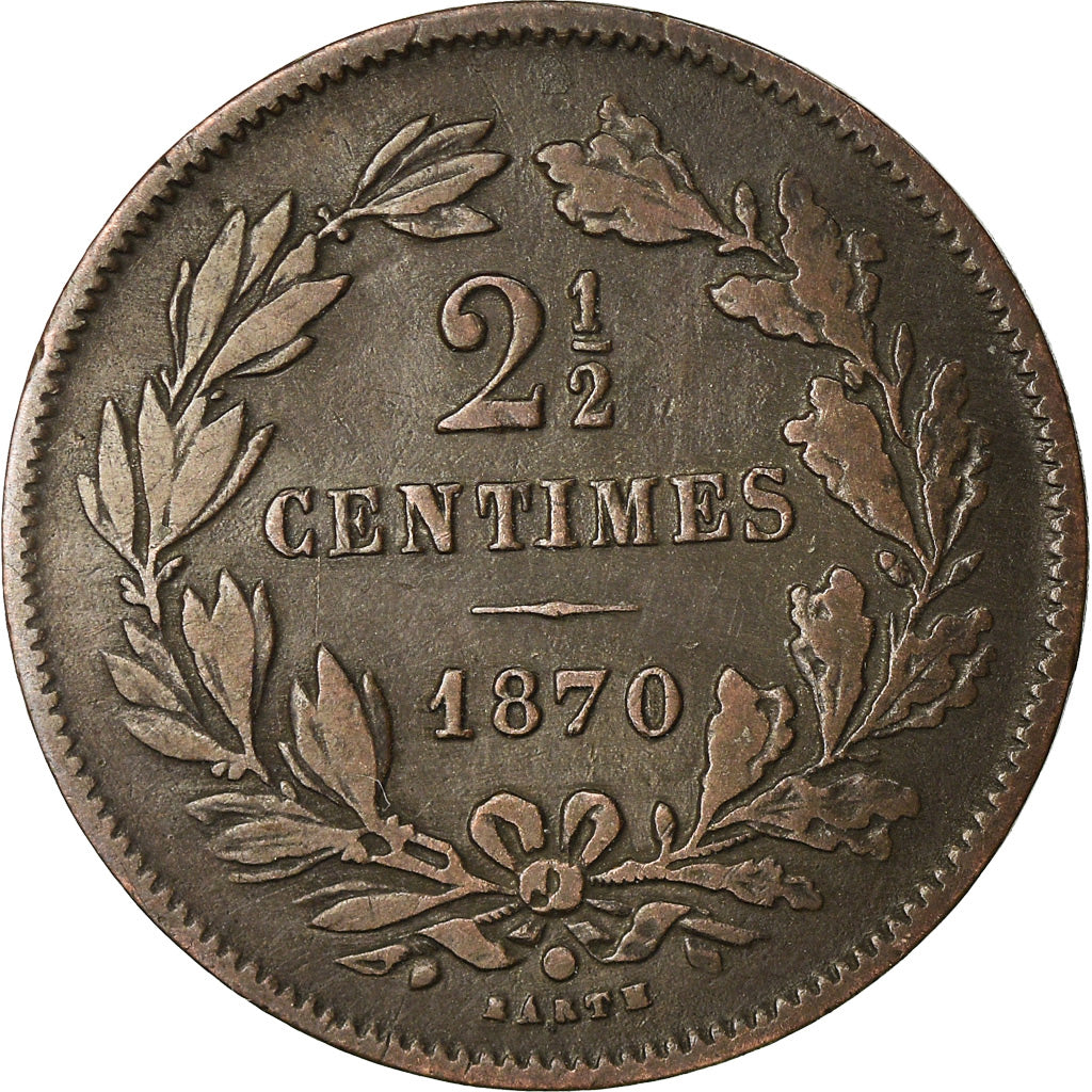 Coin, Luxembourg, William III, 2-1/2 Centimes, 1870, Utrecht, EF(40-45), Bronze