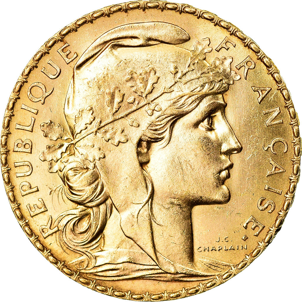 Moeda, França, Marianne, 20 Francs, 1907, Paris, AU(55-58), Dourado, KM:857