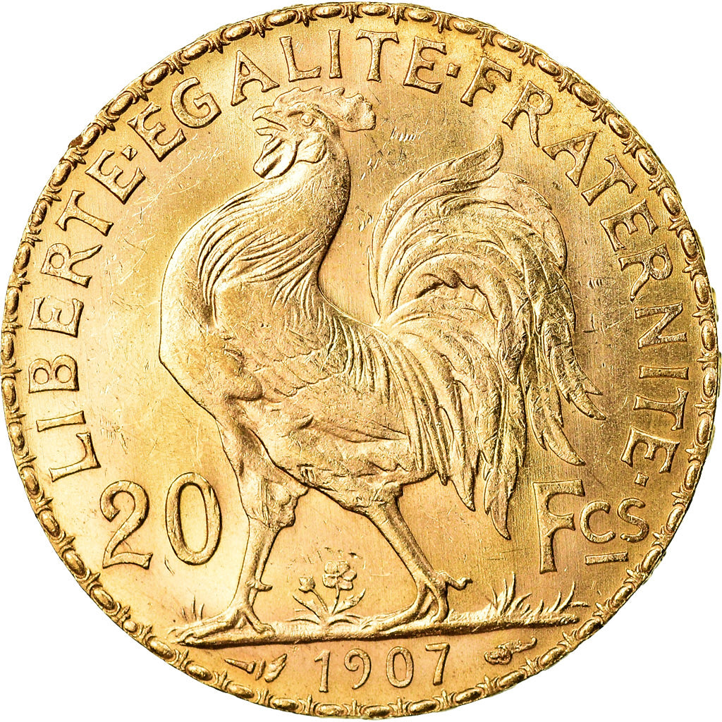 Moeda, França, Marianne, 20 Francs, 1907, Paris, AU(55-58), Dourado, KM:857