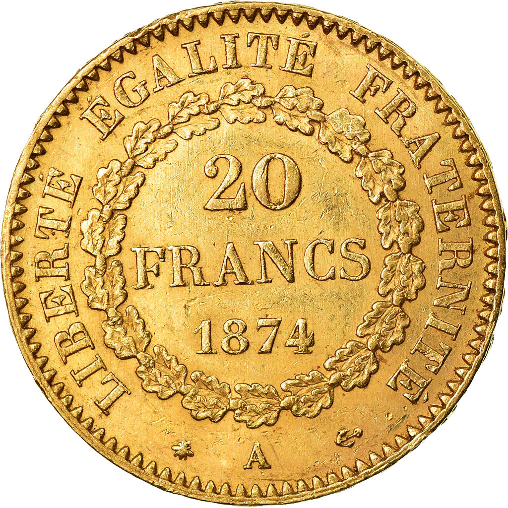 Munten, Frankrijk, Génie, 20 Francs, 1874, Paris, PR, Goud, KM:825