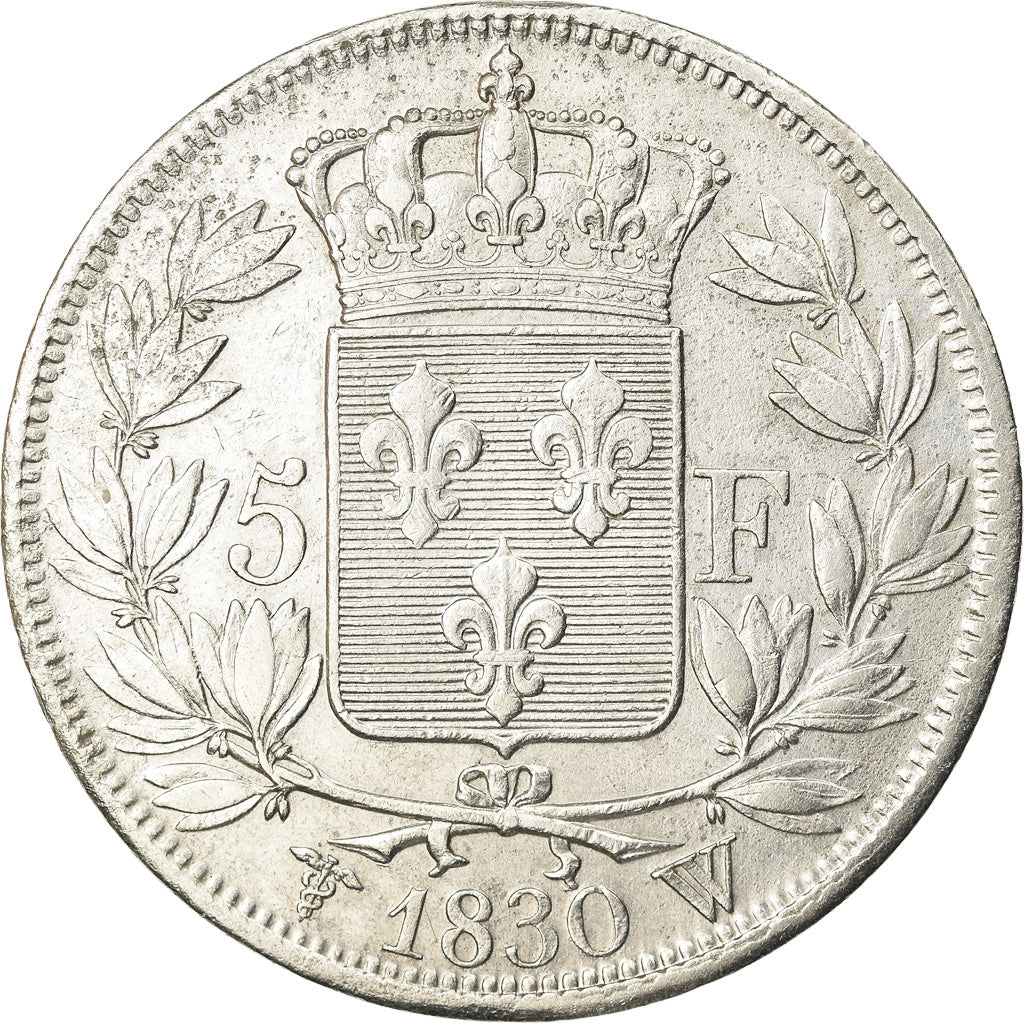 Moeda, França, Charles X, 5 Francs, 1830, Lille, VF(30-35), Prata, KM:728.13