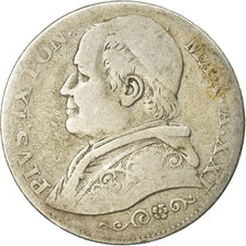Moneta, DEPARTAMENTY WŁOSKIE, PAPAL STATES, Pius IX, 2 Lire, 1866,Rome,VF(30-35)
