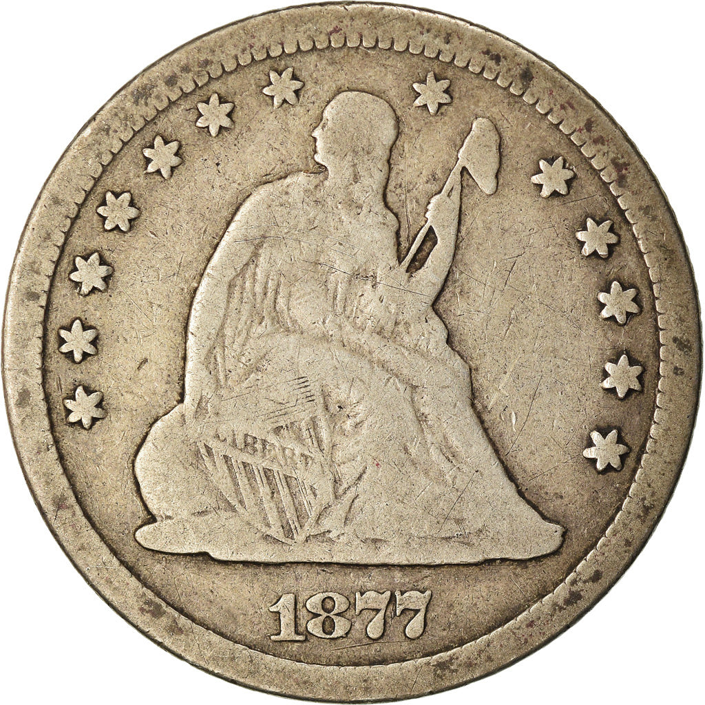Moneta, USA, Seated Liberty Quarter, Quarter, 1877, Carson City, VF(20-25)