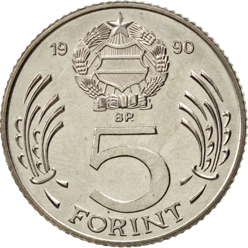 Coin, Hungary, 5 Forint, 1990, MS(63), Copper-nickel, KM:738