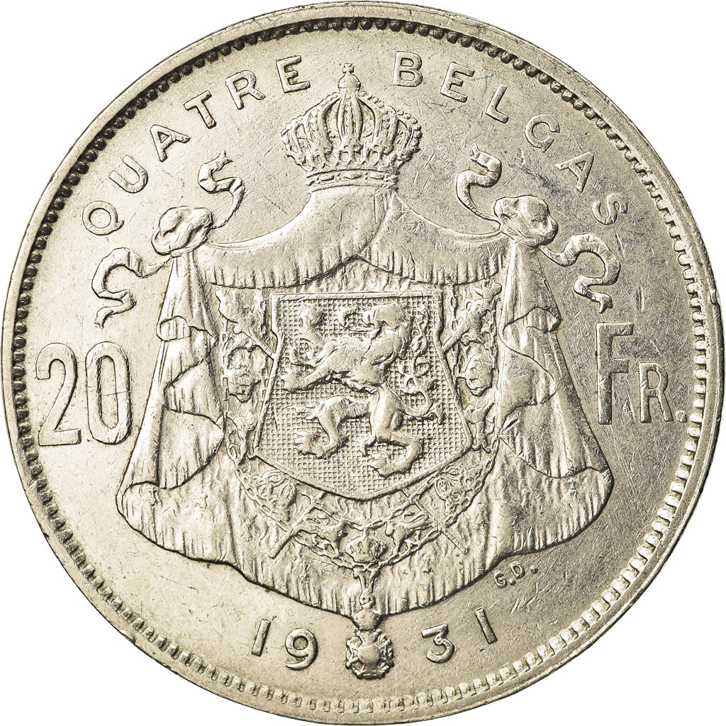 Coin, Belgium, 20 Francs, 20 Frank, 1931, EF(40-45), Nickel, KM:101.1