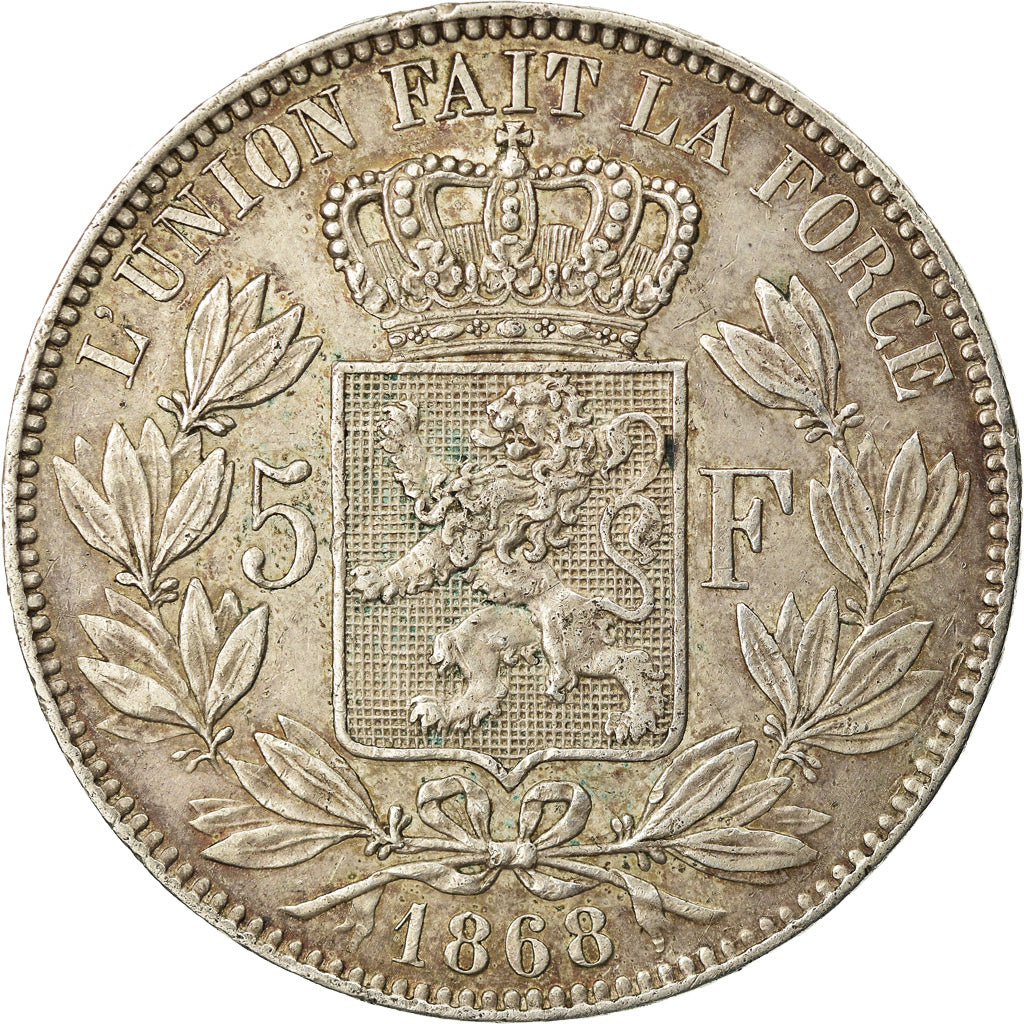 Coin, Belgium, Leopold II, 5 Francs, 5 Frank, 1868, EF(40-45), Silver, KM:24