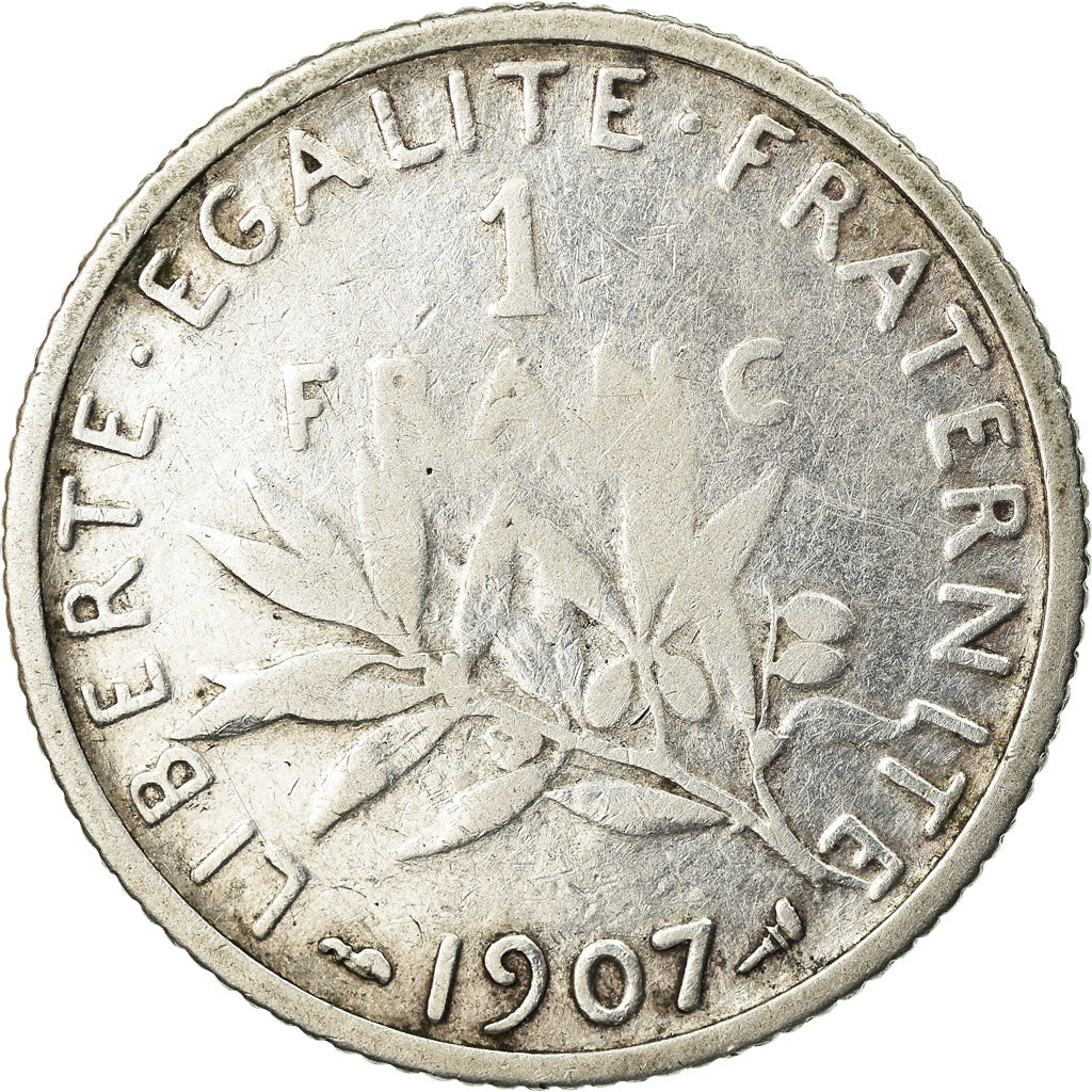 Moneta, Francja, Semeuse, Franc, 1907, Paris, VF(30-35), Srebro, KM:844.1