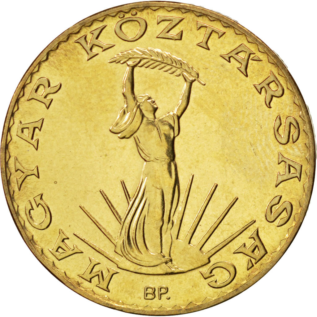 Coin, Hungary, 10 Forint, 1990, MS(63), Aluminum-Bronze, KM:739