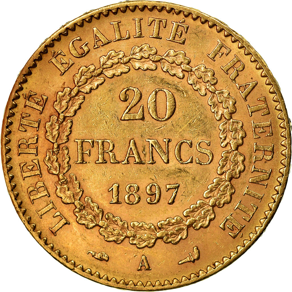 Moeda, França, Génie, 20 Francs, 1897, Paris, AU(50-53), Dourado, KM:825
