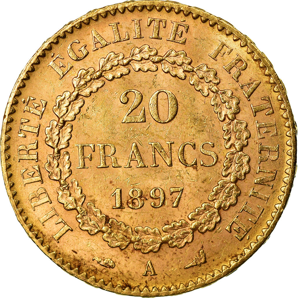 Moneda, Francia, Génie, 20 Francs, 1897, Paris, MBC+, Oro, KM:825, Gadoury:1063