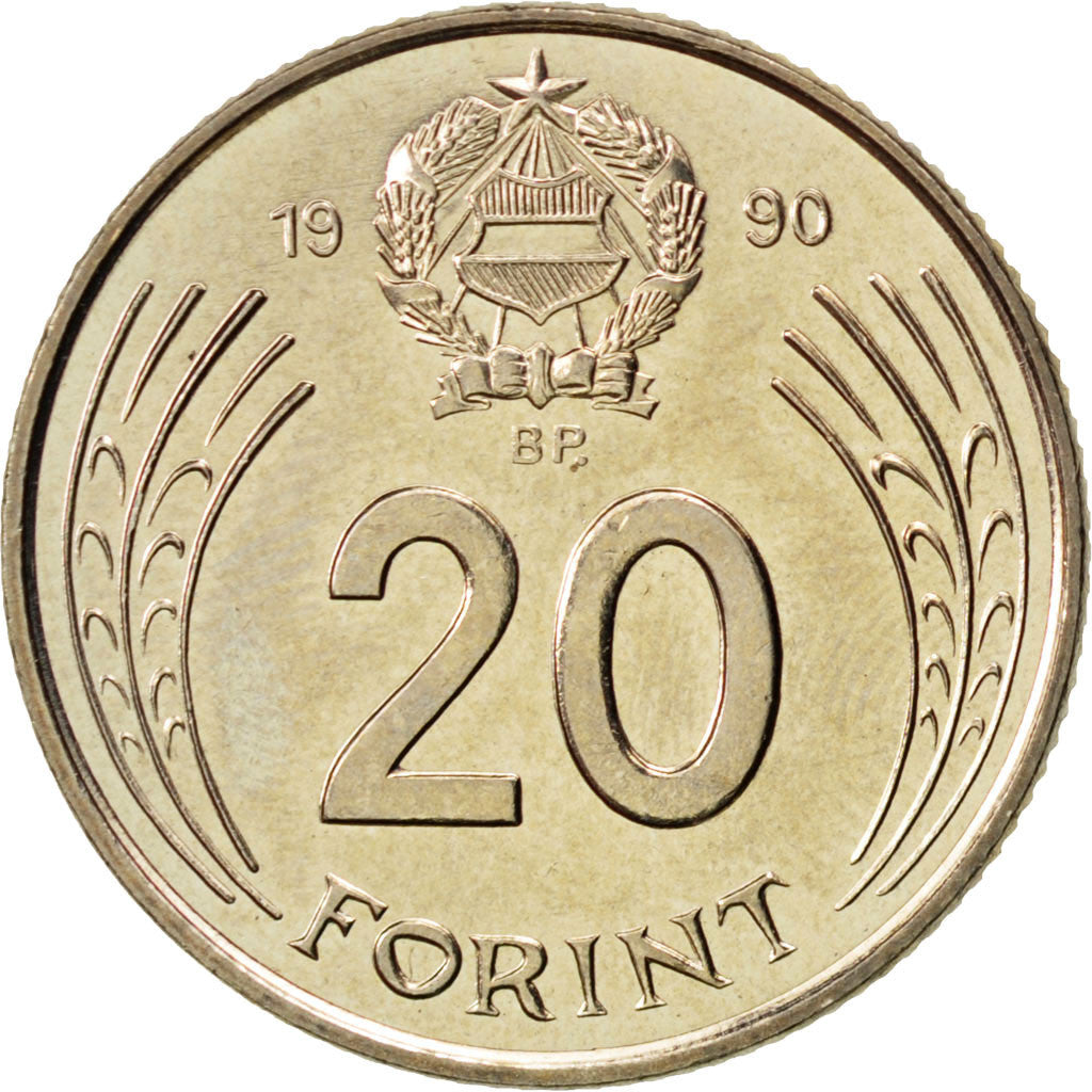 Coin, Hungary, 20 Forint, 1990, MS(63), Copper-nickel, KM:740
