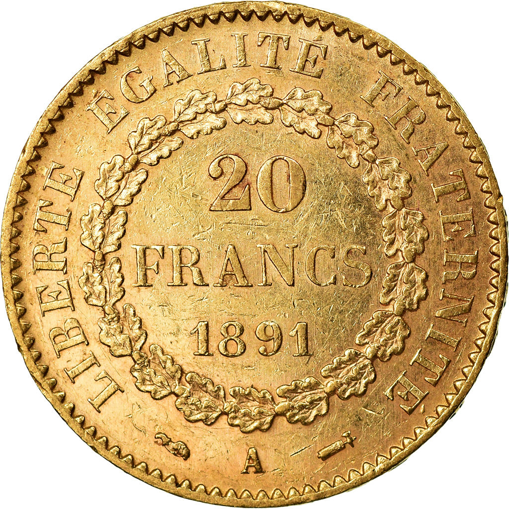 Munten, Frankrijk, Génie, 20 Francs, 1891, Paris, ZF+, Goud, KM:825