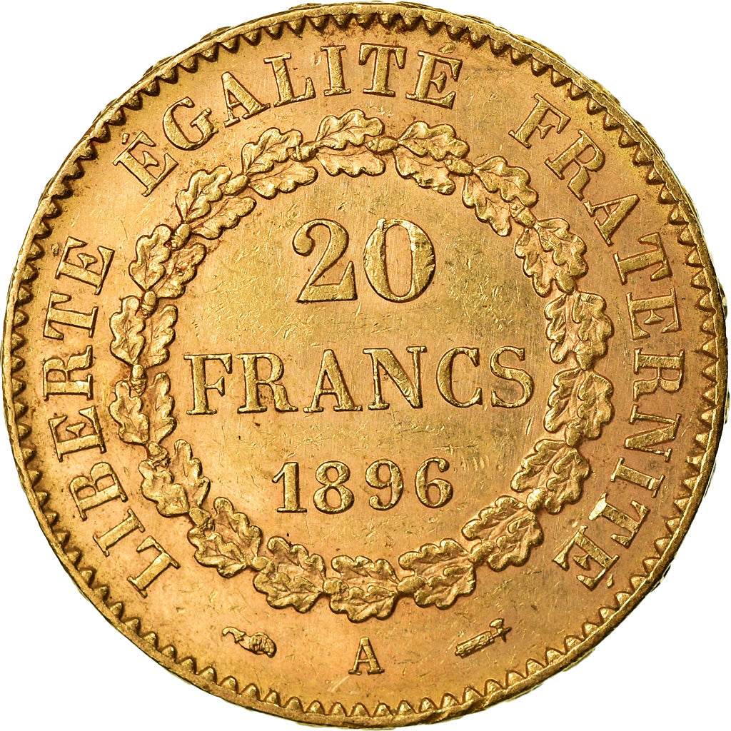 Moneta, Francja, Génie, 20 Francs, 1896, Paris, AU(50-53), Złoto, KM:825