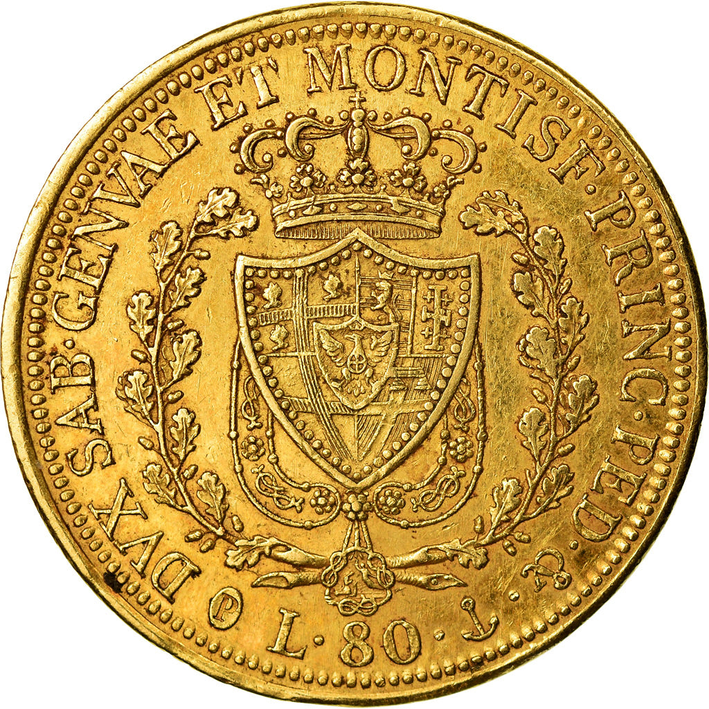 Monnaie, États italiens, SARDINIA, Carlo Felice, 80 Lire, 1827, Genoa, SUP, Or