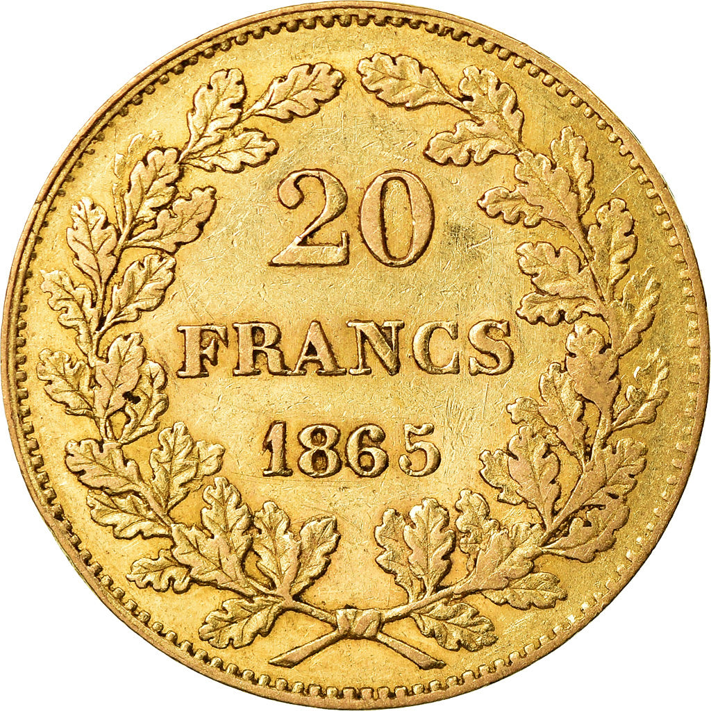 Coin, Belgium, Leopold I, 20 Francs, 20 Frank, 1865, AU(50-53), Gold, KM:23