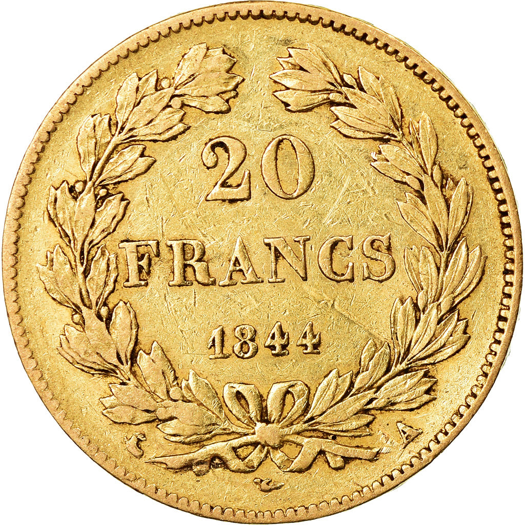 Moeda, França, Louis-Philippe, 20 Francs, 1844, Paris, EF(40-45), Dourado