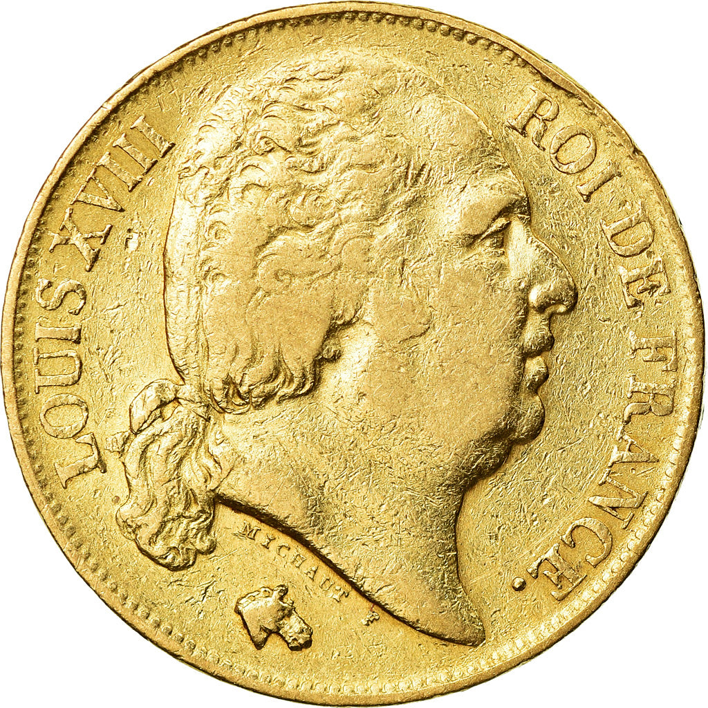 Moneda, Francia, Louis XVIII, 20 Francs, 1818, Lille, MBC, Oro