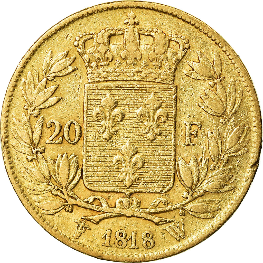 Moneda, Francia, Louis XVIII, 20 Francs, 1818, Lille, MBC, Oro