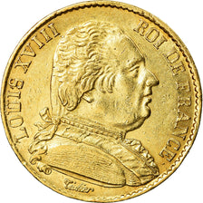 Moneda, Francia, Louis XVIII, 20 Francs, 1814, Paris, MBC+, Oro