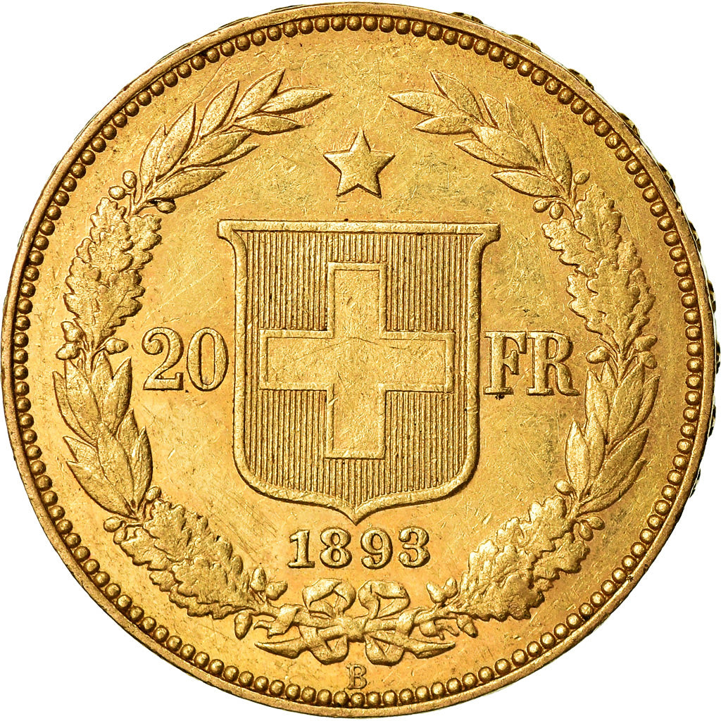 Moneda, Suiza, 20 Francs, 1893, Bern, MBC+, Oro, KM:31.3