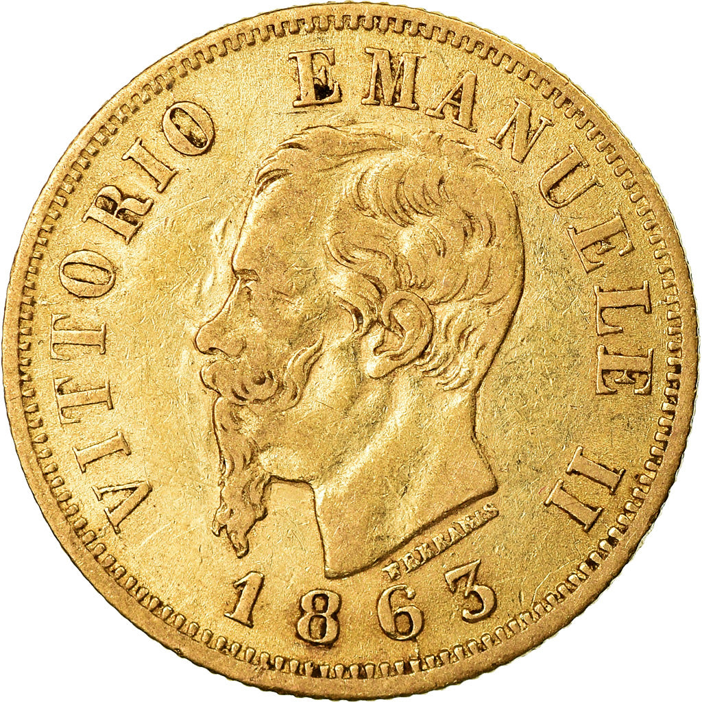 Coin, Italy, Vittorio Emanuele II, 10 Lire, 1863, Torino, EF(40-45), Gold