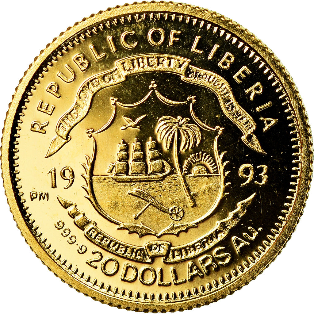 Coin, Liberia, 20 Dollars, 1993, Proof, MS(65-70), Gold