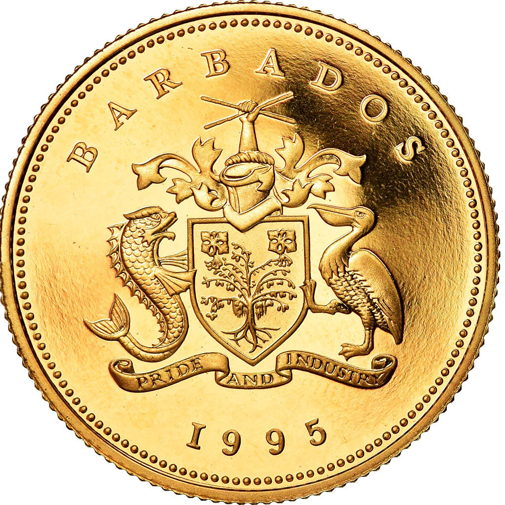 Coin, Barbados, 10 Dollars, 1995, MS(65-70), Gold, KM:60