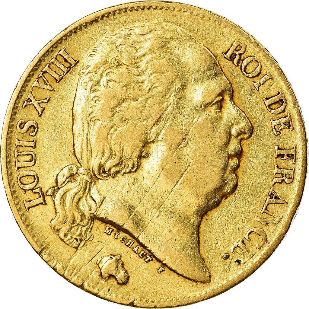 Coin, France, Louis XVIII, 20 Francs, 1818, Paris, EF(40-45), Gold, KM 712.1