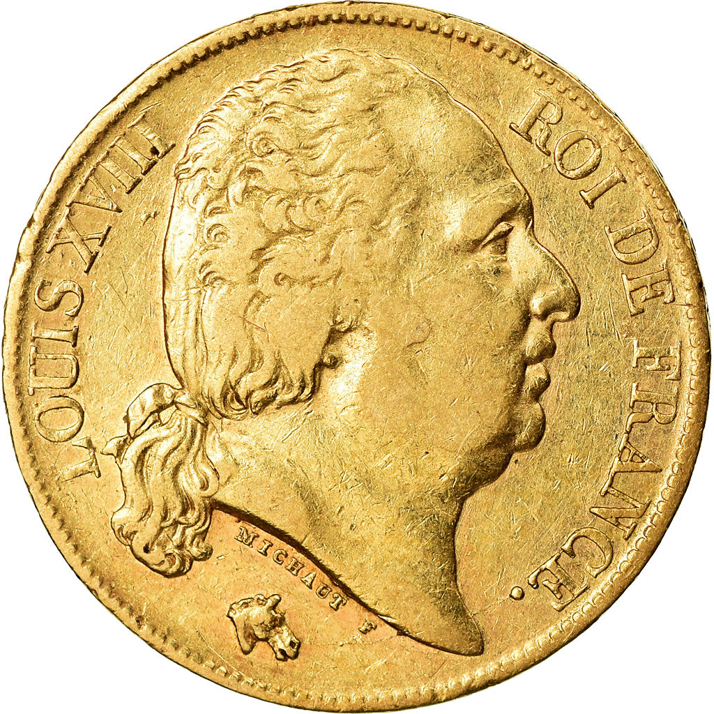 Munten, Frankrijk, Louis XVIII, 20 Francs, 1824, Paris, ZF, Goud