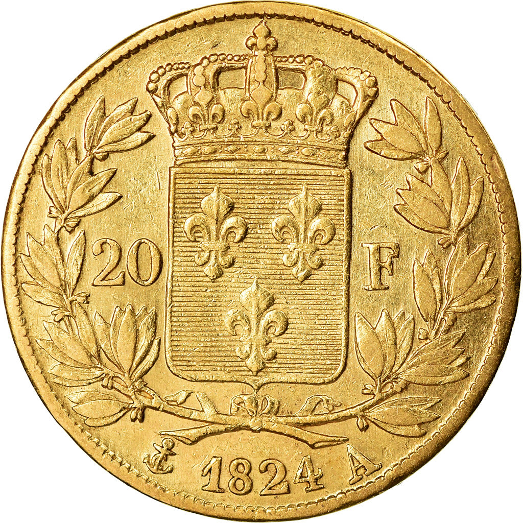 Munten, Frankrijk, Louis XVIII, 20 Francs, 1824, Paris, ZF, Goud
