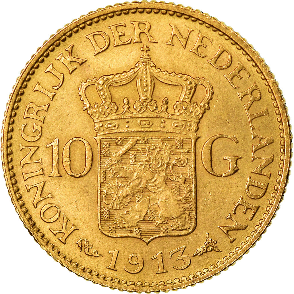Moneda, Países Bajos, Wilhelmina I, 10 Gulden, 1913, EBC, Oro, KM:149