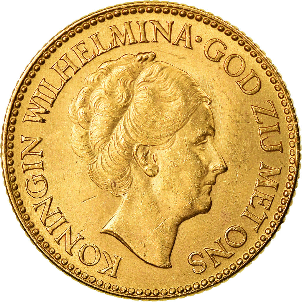 Coin, Netherlands, Wilhelmina I, 10 Gulden, 1926, AU(55-58), Gold, KM:162