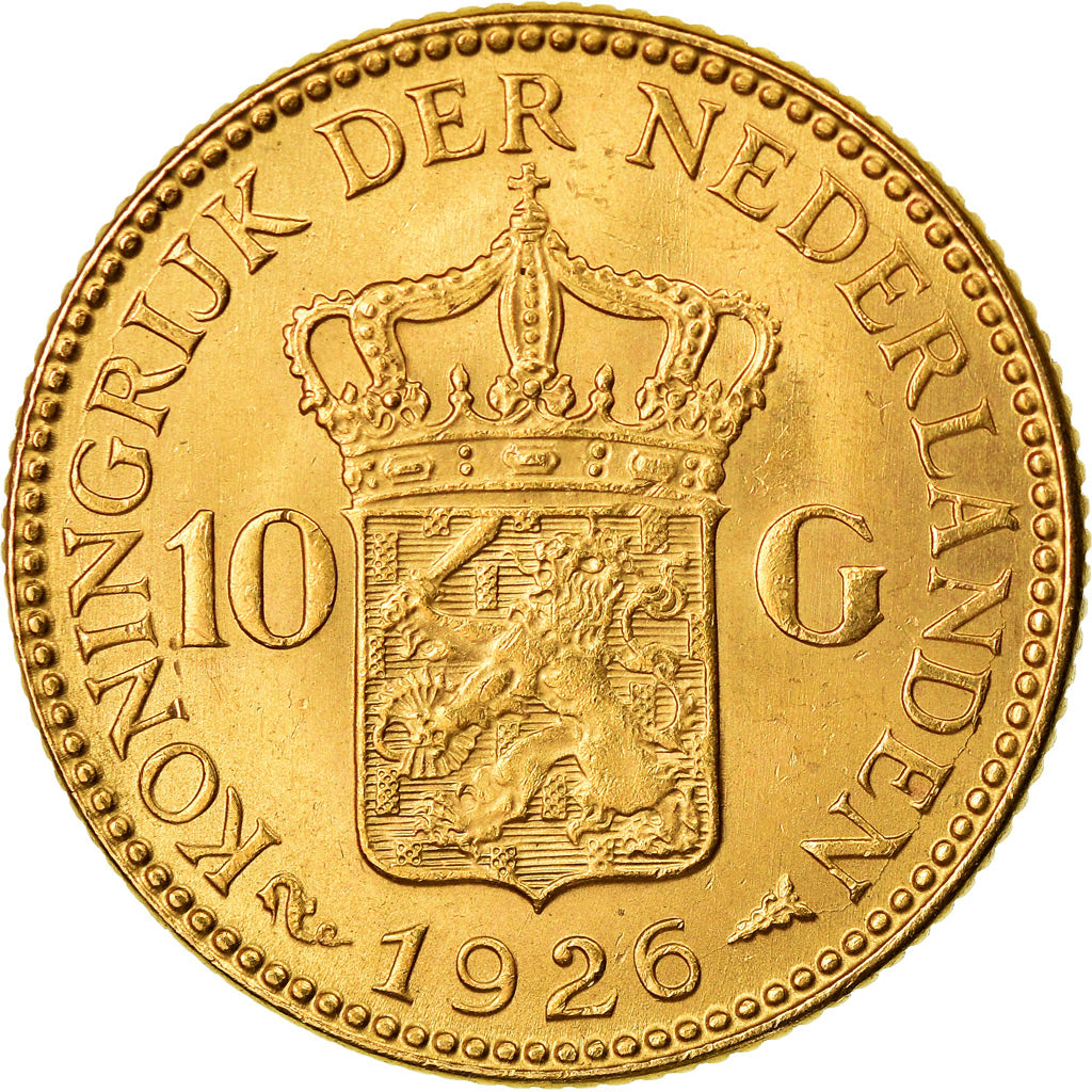 Coin, Netherlands, Wilhelmina I, 10 Gulden, 1926, AU(55-58), Gold, KM:162