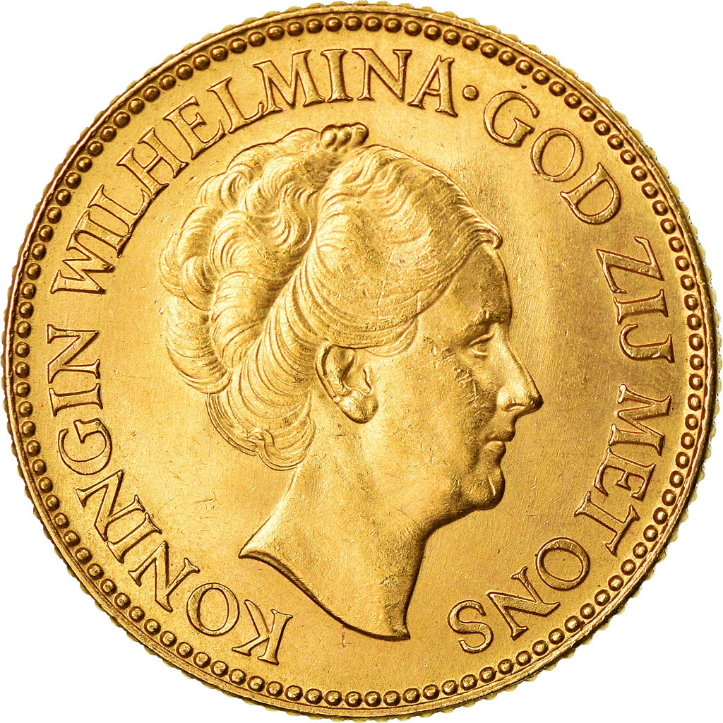 Coin, Netherlands, Wilhelmina I, 10 Gulden, 1925, AU(55-58), Gold, KM:162