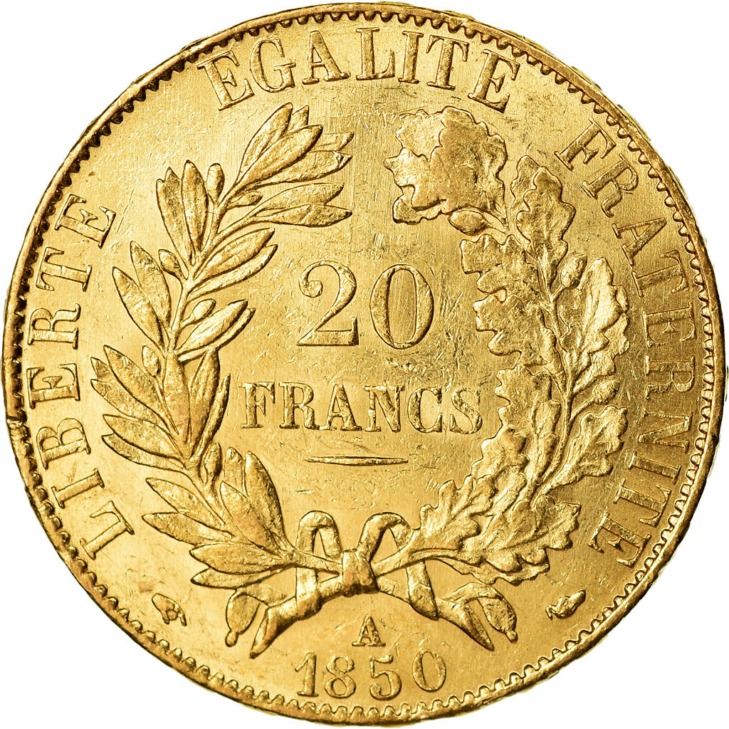 Moneta, Francja, Cérès, 20 Francs, 1850, Paris, AU(55-58), Złoto, KM:762