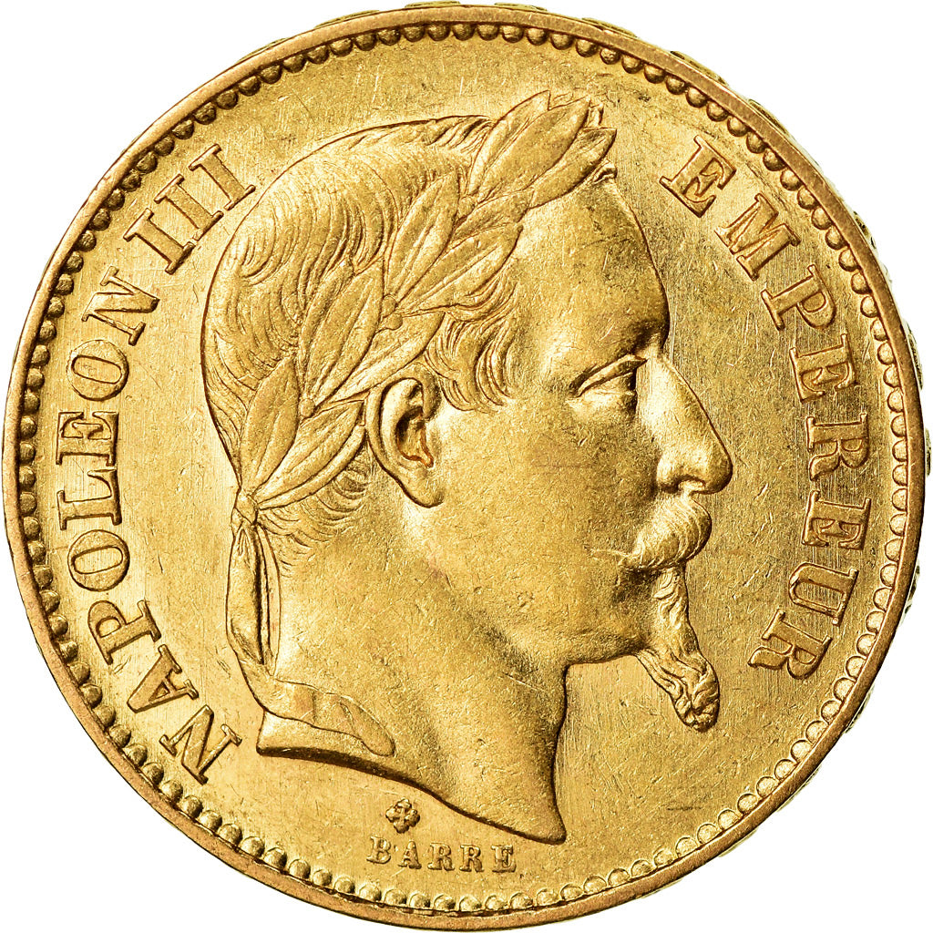 Moeda, França, Napoleon III, 20 Francs, 1869, Strasbourg, AU(55-58)