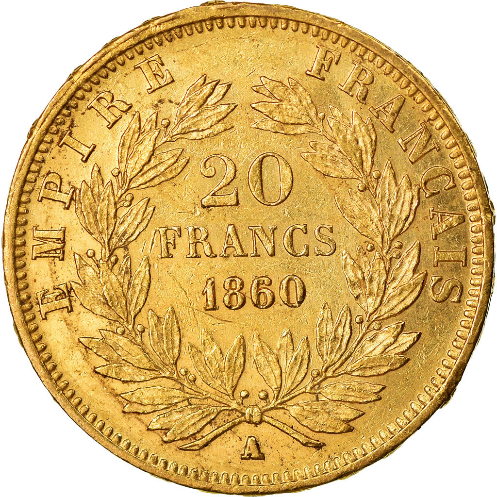 Moneda, Francia, Napoleon III, 20 Francs, 1860, Paris, MBC+, Oro
