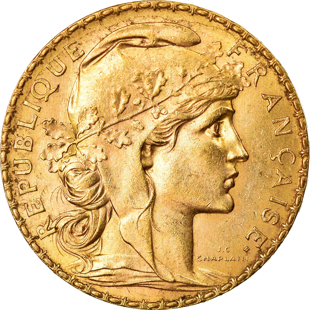 Moneta, Francja, Marianne, 20 Francs, 1911, Paris, AU(55-58), Złoto, KM:857