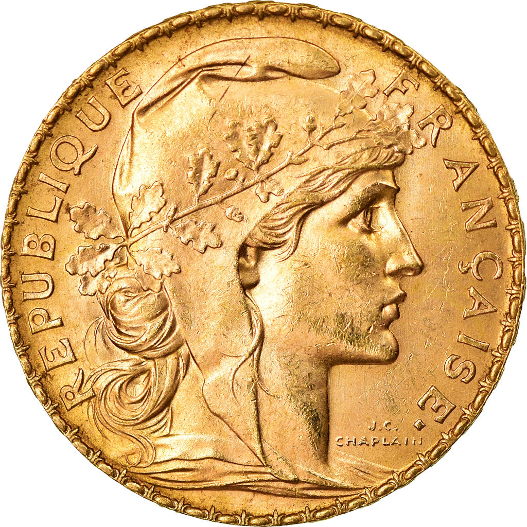 Moneta, Francja, Marianne, 20 Francs, 1910, Paris, AU(55-58), Złoto, KM:857