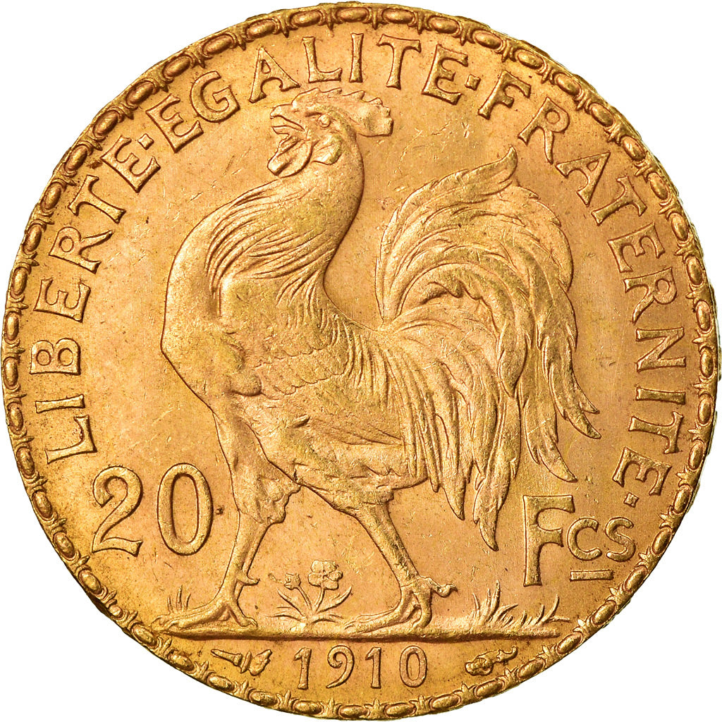 Moneta, Francja, Marianne, 20 Francs, 1910, Paris, AU(55-58), Złoto, KM:857
